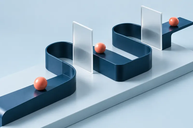 A sculptural model of a connected customer journey in blue and coral
